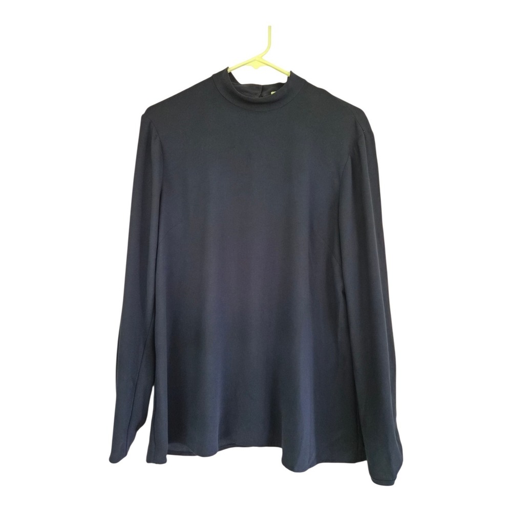 MM. Lafleur Navy Blue Mock‎ Neck Long Sleeve Keyhole Blouse Women's Size 10